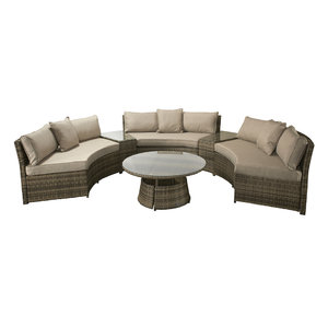 Flat Weave Half Moon Sofa Set in Mixed Brown/