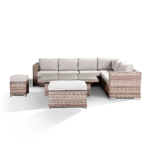 Catalina Corner Sofa Set With Rising Table, Bench & Stool - Brown/