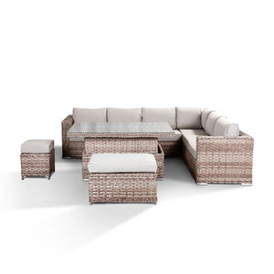 Catalina Corner Sofa Set With Rising Table, Bench & Stool - Brown/