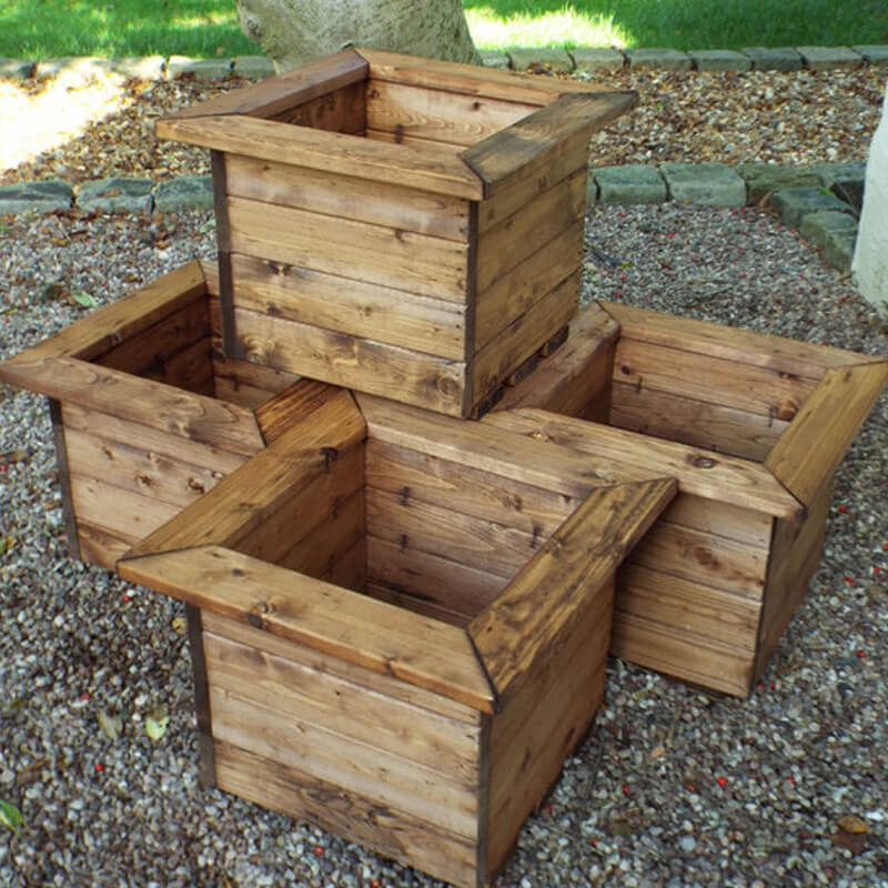 4pc Small Square Wooden Garden Planter Set/