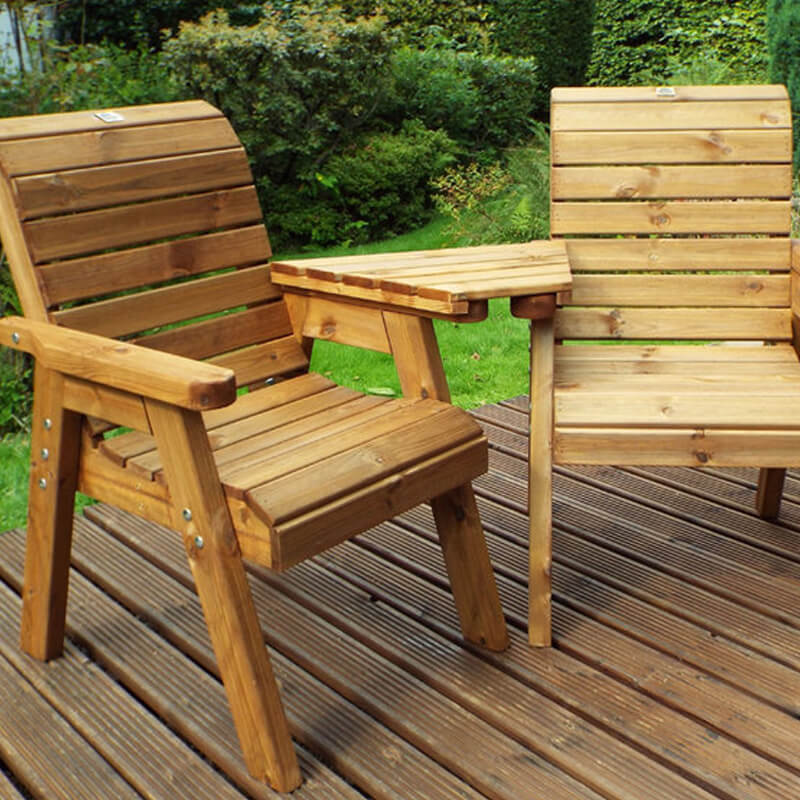 Golden Twin Wooden Garden Chair Companion Set - Angled/