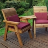 Golden Twin Wooden Garden Chair Companion Set Angled with Burgundy Cushions/