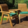 Golden Twin Wooden Garden Chair Companion Set Angled with Green Cushions/