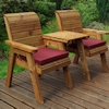 Golden Twin Wooden Garden Chair Companion Set Straight with Burgundy Cushions/