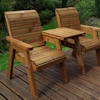 Golden Twin Wooden Garden Chair Companion Set Straight with Burgundy Cushions/