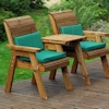 Golden Twin Wooden Garden Chair Companion Set Straight with Green Cushions/