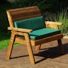 Golden Two Seater Wooden Garden Bench with Green Cushions/