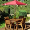Golden Four Seater Deluxe Wooden Garden Dining Set with Burgundy Cushions/