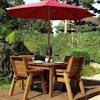 Golden Four Seater Deluxe Wooden Garden Dining Set with Burgundy Cushions/