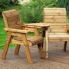 Twin Wooden Garden Chair Companion Set Angled with Burgundy Cushions/
