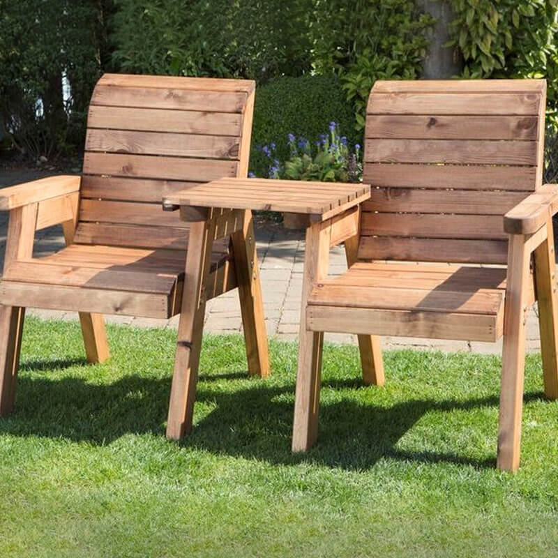 Twin Wooden Garden Chair Companion Set - Straight/