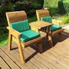 Twin Wooden Garden Chair Companion Set Straight with Green Cushions/
