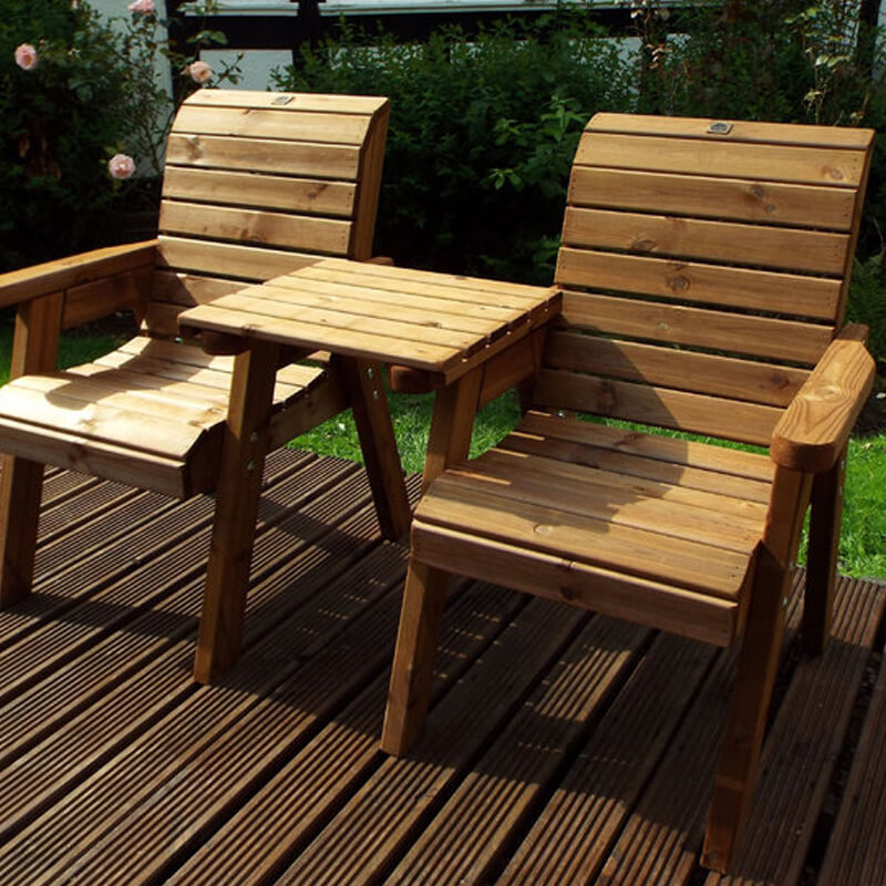 Twin Wooden Garden Chair Companion Set Straight with Green