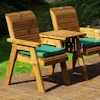 Twin Wooden Garden Chair Companion Set Straight with Green Cushions/