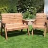 Three Seat Wooden Garden Furniture Companion Set Angled with Burgundy Cushions/