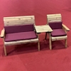 Three Seat Wooden Garden Furniture Companion Set Straight with Burgundy Cushions/