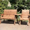 Three Seat Wooden Garden Furniture Companion Set Straight with Burgundy Cushions/