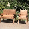 Three Seat Wooden Garden Furniture Companion Set Straight with Green Cushions/