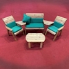 Four Seater Wooden Outdoor Furniture Set with Green Cushions/