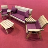 Five Seater Wooden Outdoor Furniture Set with Burgundy Cushions/