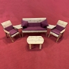 Five Seater Wooden Outdoor Furniture Set with Burgundy Cushions/
