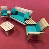 Five Seater Wooden Outdoor Set with Green Cushions/