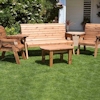 Five Seater Wooden Outdoor Set with Green Cushions/
