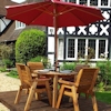 Four Seater Round Wooden Garden Table Set with Burgundy Cushions/