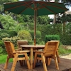Four Seater Round Wooden Garden Table Set with Green Cushions/