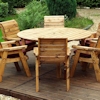Six Seater Circular Wooden Garden Dining Set with Burgundy Cushions/