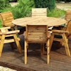 Six Seater Circular Wooden Garden Dining Set with Green Cushions/