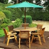 Six Seater Circular Wooden Garden Dining Set with Green Cushions/