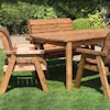 Six Seater Wooden Garden Dining Set with Benches, Chairs & Burgundy Cushions/
