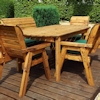 Six Seater Wooden Garden Dining Set with Benches, Chairs & Green Cushions/