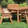 Six Seater Wooden Garden Dining Set with Benches, Chairs & Green Cushions/