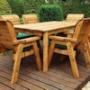 Six Seater Rectangular Wooden Garden Table Set with Green Cushions/