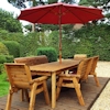 Eight Seater Rectangular Wooden Garden Table Set with Benches, Chairs & Burgundy Cushions/
