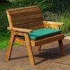 Traditional Two Seater Wooden Garden Bench with Green Cushions/