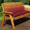 Three Seater Winchester Wooden Garden Bench with Burgundy Cushions/