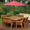Eight Seater Square Wooden Outdoor Table Set with Benches, Chairs & Burgundy Cushions/