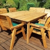 Eight Seater Square Wooden Outdoor Table Set with Benches, Chairs & Green Cushions/