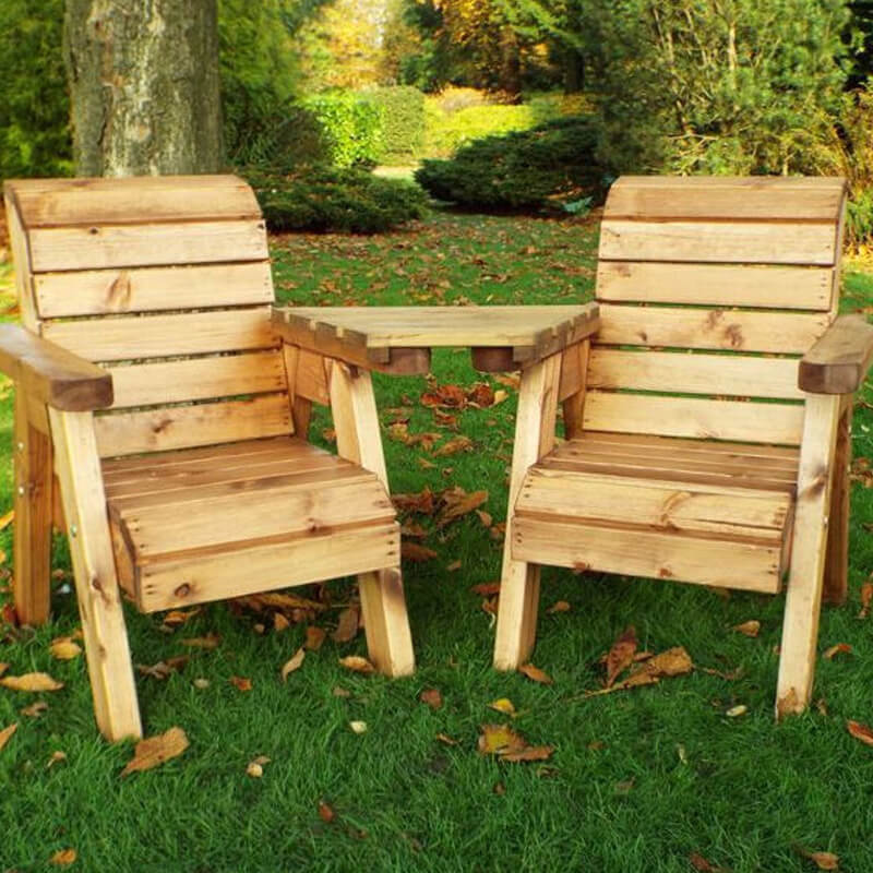 Kids Twin Wooden Garden Chair Set - Angled/