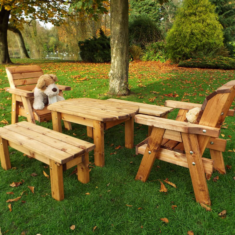 Kids Wooden Garden Table Set with Chairs & Benches/
