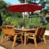 Eight Seater Square Wooden Garden Table Set with Bench Seats & Burgundy Cushions/