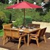 Eight Seater Square Wooden Garden Table Set with Bench Seats & Burgundy Cushions/