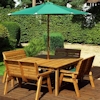 Eight Seater Square Wooden Garden Table Set with Bench Seats & Green Cushions/