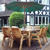 Eight Seater Square Wooden Garden Table Set with Green Cushions/