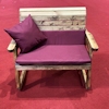 Wooden Garden Bench Rocker with Burgundy Cushions/