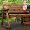 Wooden Garden Bench Rocker with Burgundy Cushions/