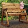 Wooden Garden Bench Rocker with Green Cushions/